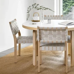 Aalto 90A matbord runt Vit laminat-Björkben