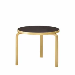 Aalto 90B matbord runt Svart linoleum-Björkben