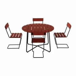 9A matbord Ø100 cm + 4 Stol 1 mörkröd ek-svart stativ