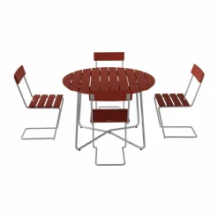 9A matbord Ø100 cm + 4 Stol 1 mörkröd ek-varmförzinkad
