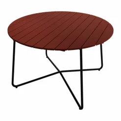 9A matbord Mörkröd lackerad ek-svart stålstativ Ø120 cm
