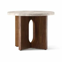 Androgyne sidobord Ø50 cm valnötsbas Kunis Breccia-bordsskiva
