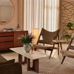 Androgyne loungebord Sand/kunis breccia-valnötsstativ