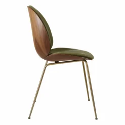 Beetle framsidesklädd stol valnöt Leather Army-antigue brass