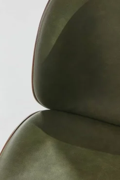 Beetle framsidesklädd stol valnöt Leather Army-antigue brass