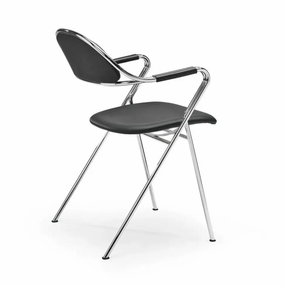 BM65 karmstol Läder elmosoft svart-krom