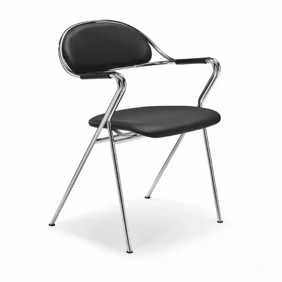 BM65 karmstol Läder elmosoft svart-krom