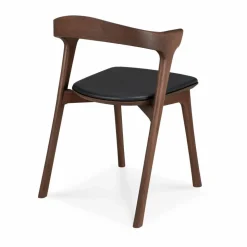 Bok matstol Brown teak-svart läder