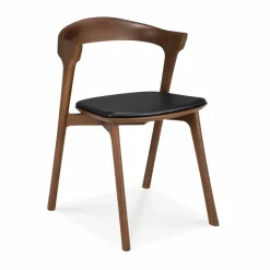 Bok matstol Brown teak-svart läder