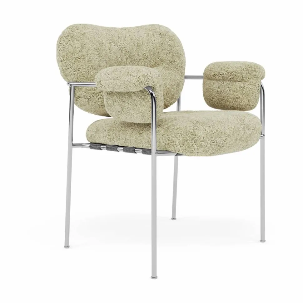Bollo stol Sheepskin Mohaw-polished stainless steel
