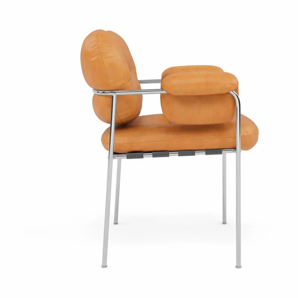 Bollo stol Vintage Cognac-polished stainless steel