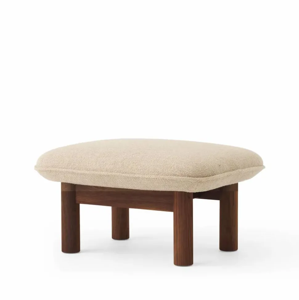 Brasilia fotpall Bouclé 02 beige-valnötsstativ