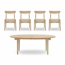CH338 matbord + CH23 stol 4-pack - Oljad ek-natur