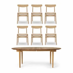 CH338 matbord & ilägg + CH23 stol 6-pack - Teak-ek