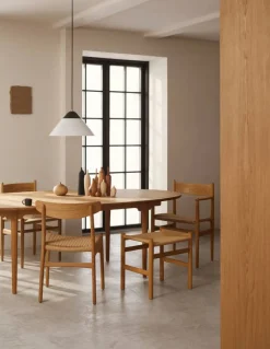 CH338 matbord & ilägg + CH23 stol 4-pack - Teak-ek