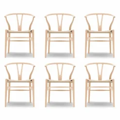 CH24 Y-stol - Såpad bok-naturflätad 6-pack