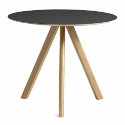 CPH20 2.0 matbord Ø90 cm Black linoleum-lacquered oak