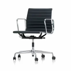 EA 117 kontorsstol läder L20 66 nero-polerad aluminium