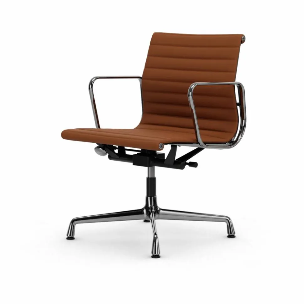 EA132 Aluminium Chair kontorsstol felt glides 97 cognac leather L50-polished