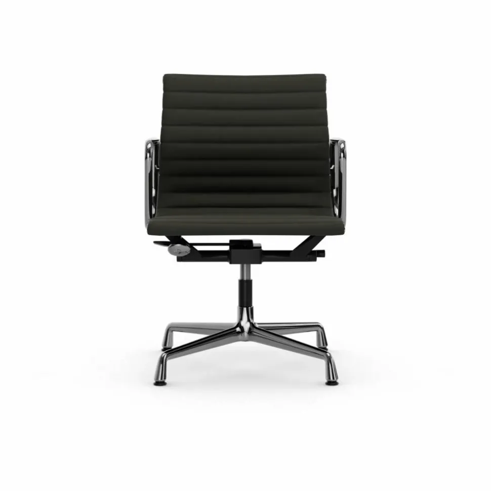 EA132 Aluminium Chair kontorsstol felt glides 61 umbra grey leather L50-chrome