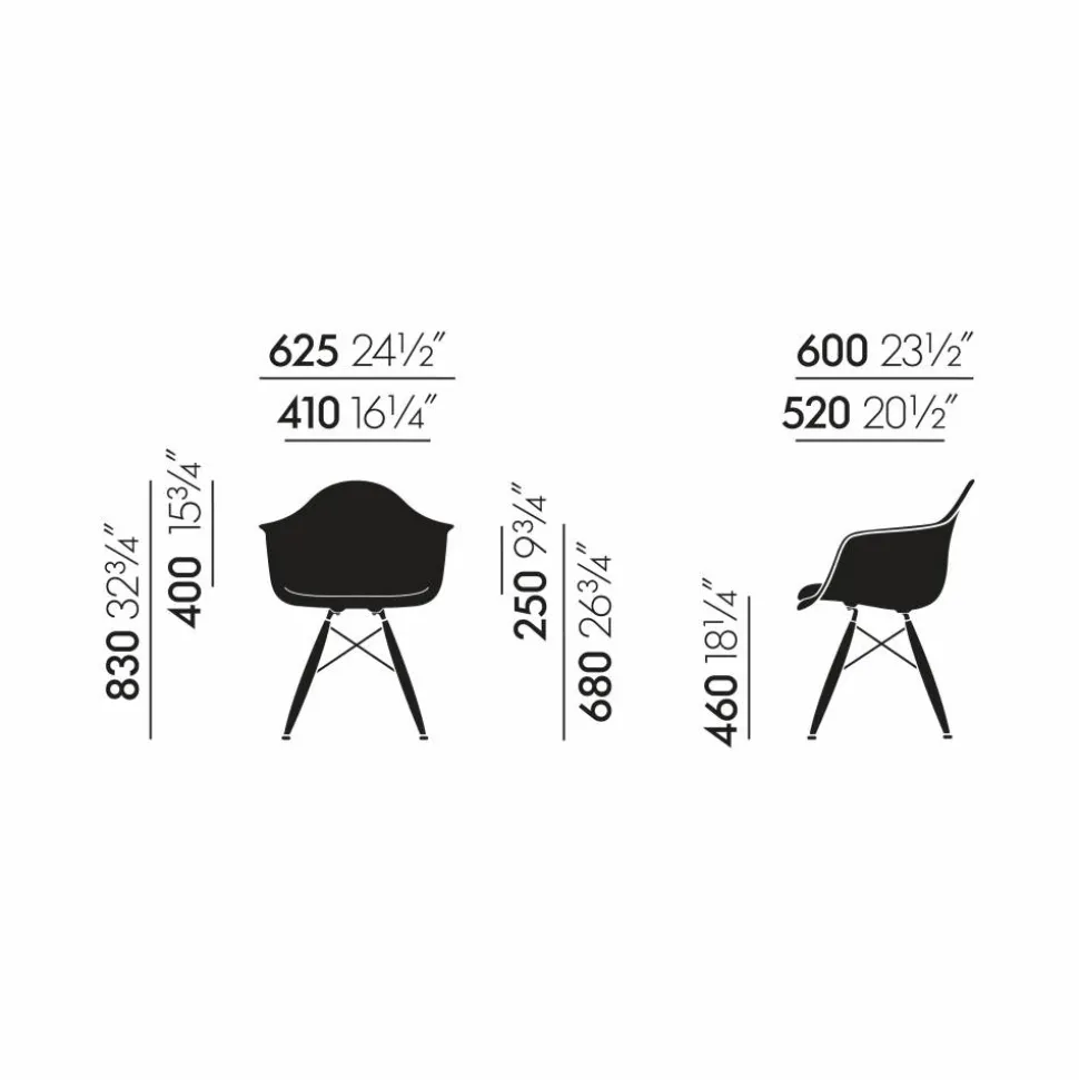 Eames Fiberglass Armchair DAW karmstol raw umber brunbetsade lönnben