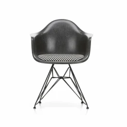 Eames fiberglass armchair DAR stol klädd sits Checkered-Elephant grey-Svart