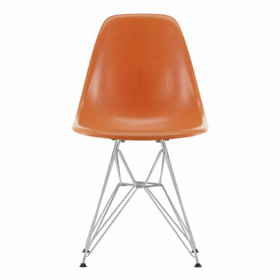 Eames Fiberglass Side Chair DSR stol Red orange-Chrome