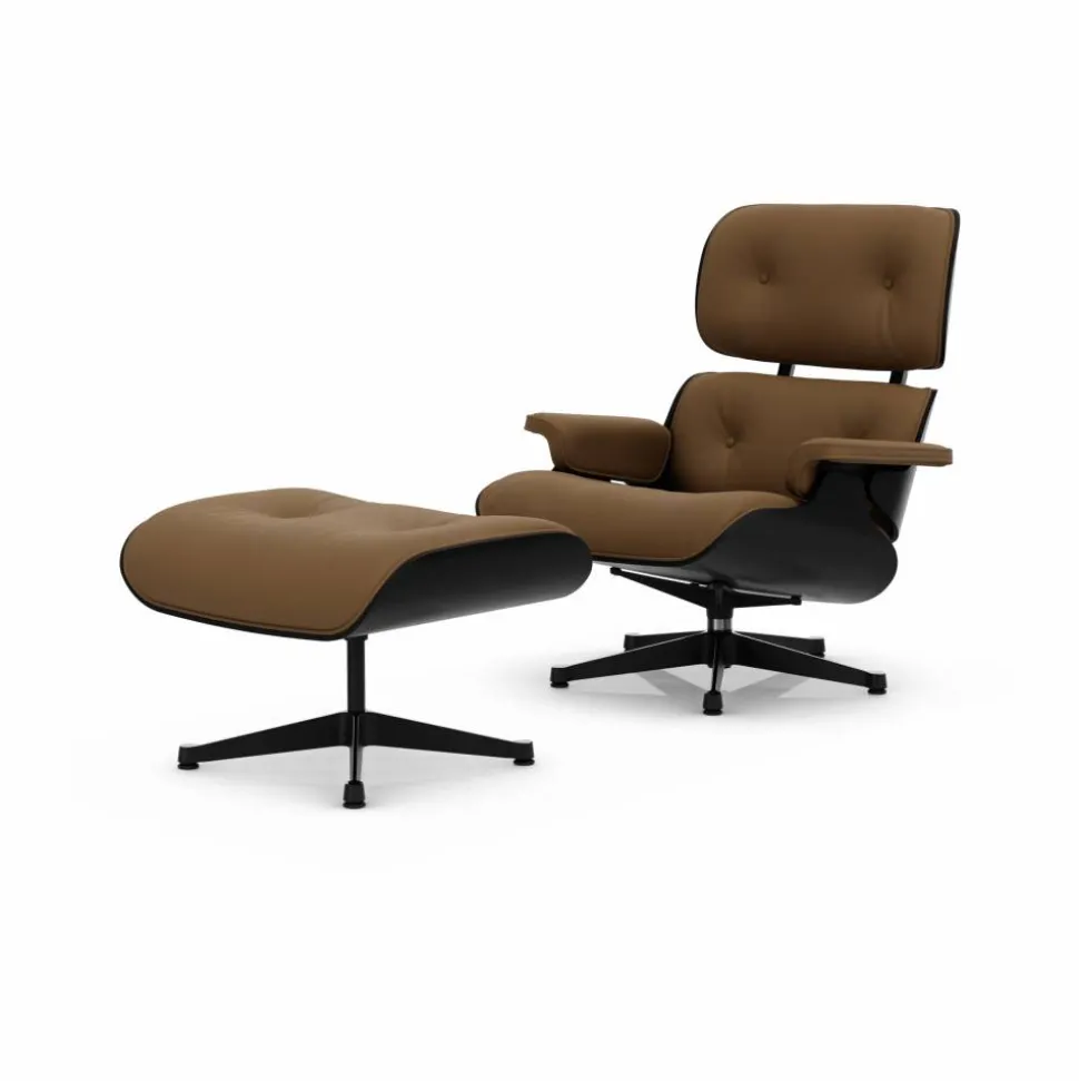 Eames Lounge Chair & Ottoman new dimensions 75 Camel-27 chestnut black-pol. steel-black