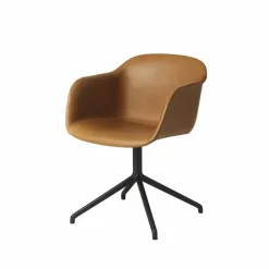 Fiber armchair swivel base with return kontorsstol Cognac leather-anthracite black