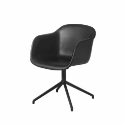Fiber armchair swivel base with return kontorsstol Black leather-anthracite black