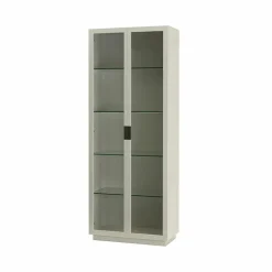 Frame XL vitrinskåp light grey svart läderhandtag