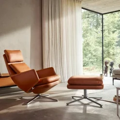 Grand Relax fotpall Leather premium F 69 marron-Aluminium