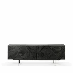 Graphic sideboard Teak svart 4 dörrar