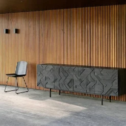 Graphic sideboard Teak svart 3 dörrar