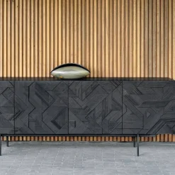 Graphic sideboard Teak svart 3 dörrar