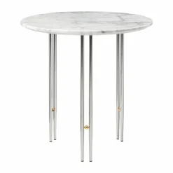 IOI soffbord Ø50 cm Krom-mässing-vit marmor