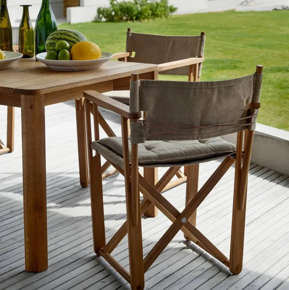 Kryss Dining karmstol Sunbrella Heritage Leaf green teak