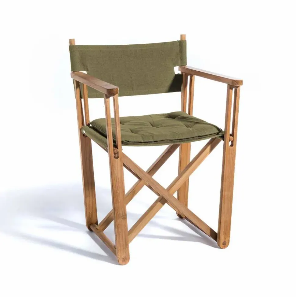 Kryss Dining karmstol Sunbrella Heritage Leaf green teak