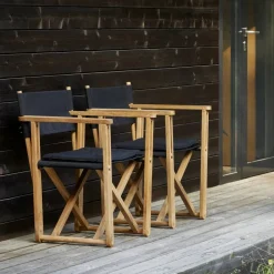 Kryss Dining karmstol Sunbrella Heritage Leaf green teak