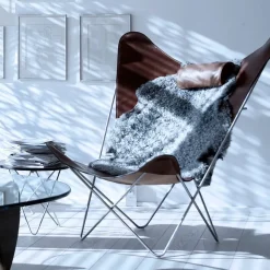 KS Chair fladdermusfåtölj Läder black rostfritt stativ
