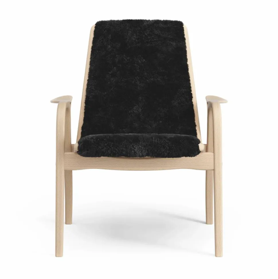Laminett fåtölj lackad bok/fårskinn Black (svart)