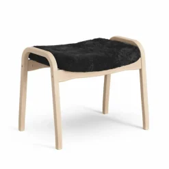 Lamino fotpall Fårskinn black-naturlackad bok
