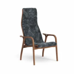 Lamino fåtölj fårskinn charcoal lackad valnöt