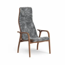 Lamino fåtölj fårskinn scandinavian grey lackad valnöt