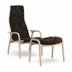Lamino fåtölj och fotpall lackad bok/fårskinn Espresso (brun)