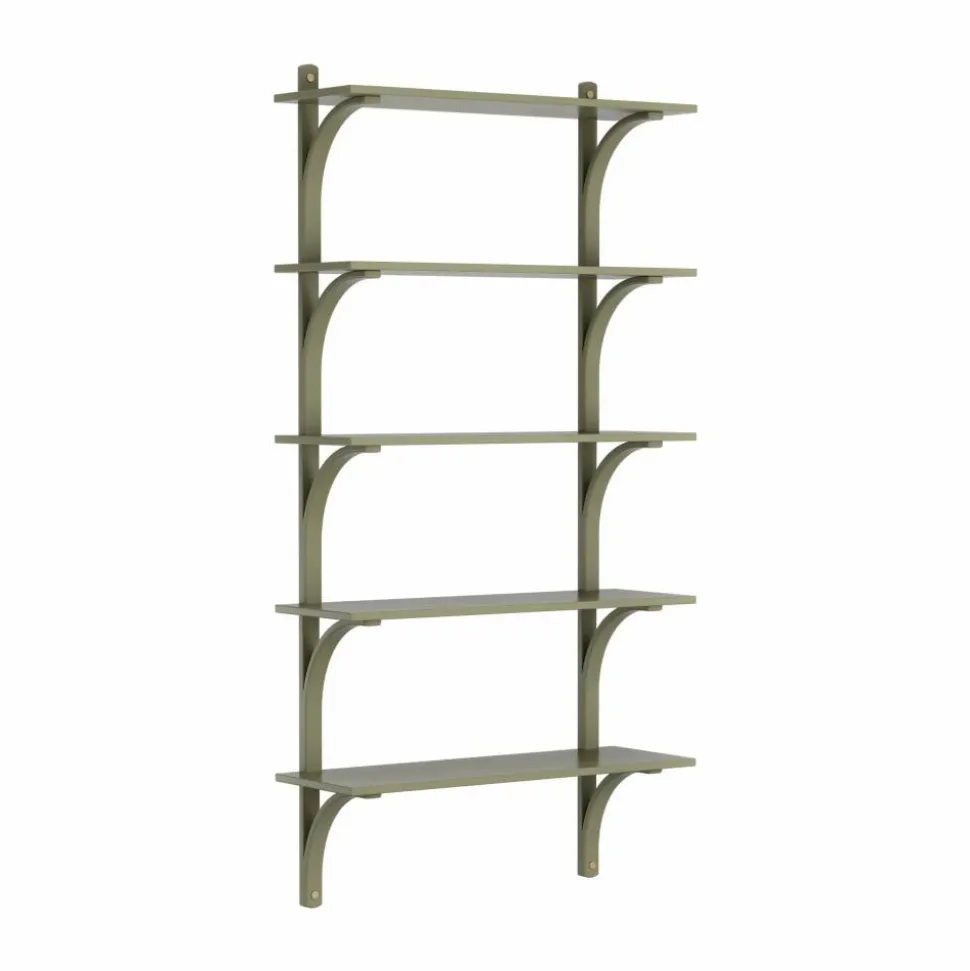 Levi hylla 5 hyllplan Moss green-mässing 90 cm