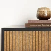 Line byrå walnut/black 3 lådor svarta metallben