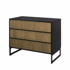 Line byrå walnut/black 3 lådor svarta metallben