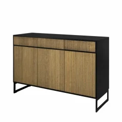 Line Hög skänk walnut/black 3dörrar+3lådor+1+1hylla svarta metallben