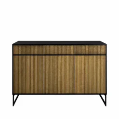 Line Hög skänk walnut/black 3dörrar+3lådor+1+1hylla svarta metallben